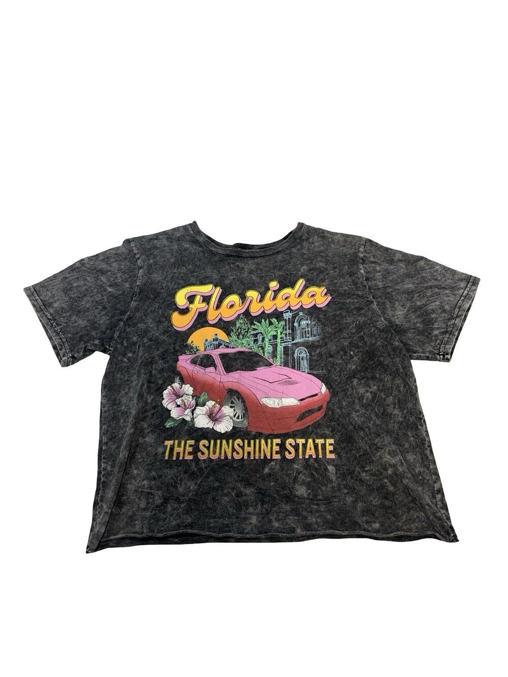 Fifth Sun Florida Sunshine State Women’s Large Black Wash Car Graphic T-Shirt